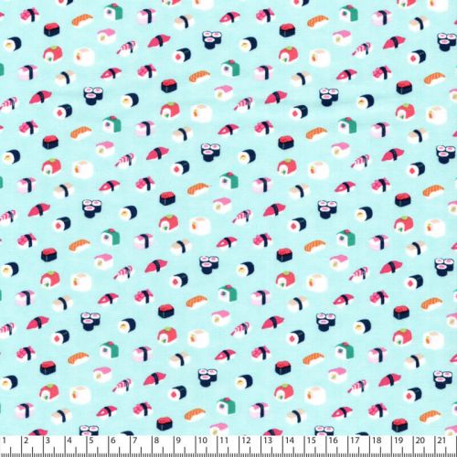 Tissu coton mini sushis fond céladon