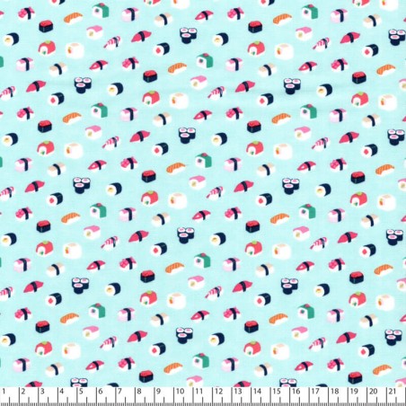 Tissu coton mini sushis fond céladon