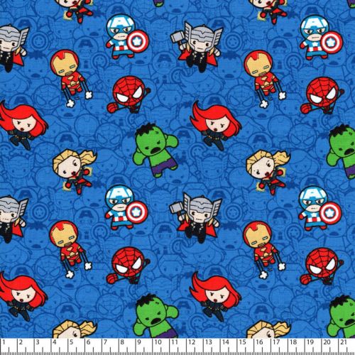 Tissu coton Marvel Kawaii fond bleu