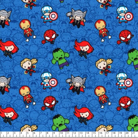 Tissu coton Marvel Kawaii fond bleu
