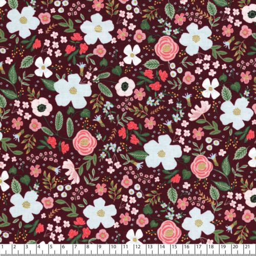 Tissu coton Garden party glitter or fond  bordeaux Rifle Paper Co