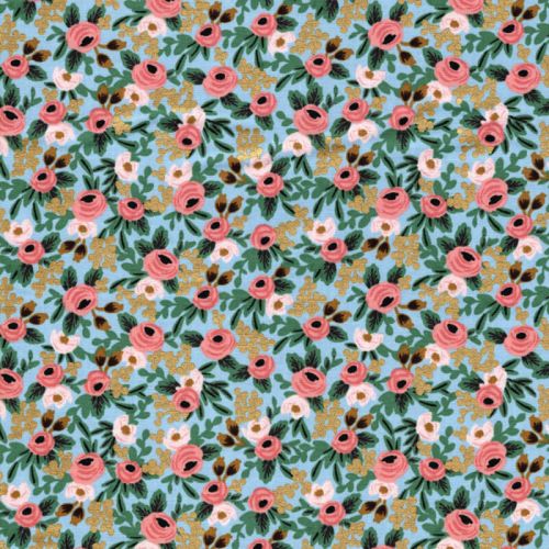 Tissu coton Garden party glitter or fond bleu Rifle Paper Co