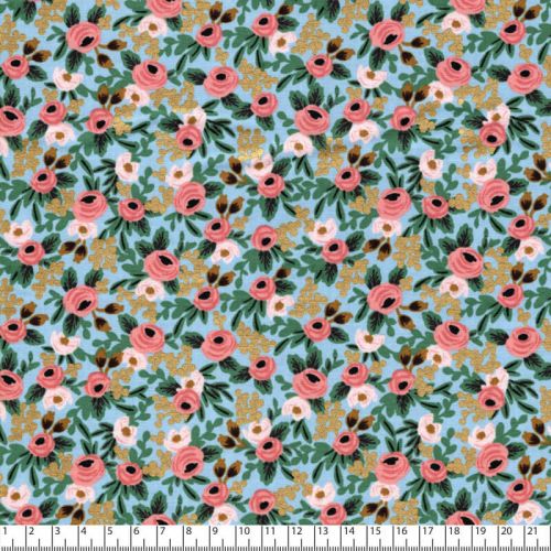 Tissu coton Garden party glitter or fond bleu Rifle Paper Co