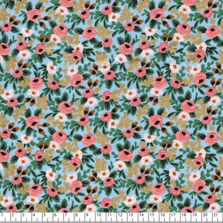 Tissu coton Garden party glitter or fond bleu Rifle Paper Co