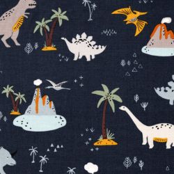 Tissu coton dinos fond gris