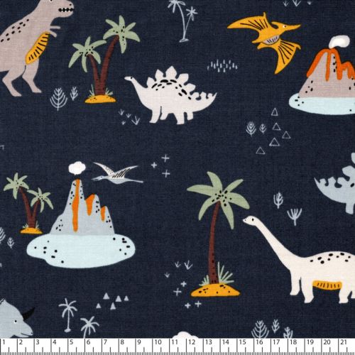 Tissu coton dinos fond gris