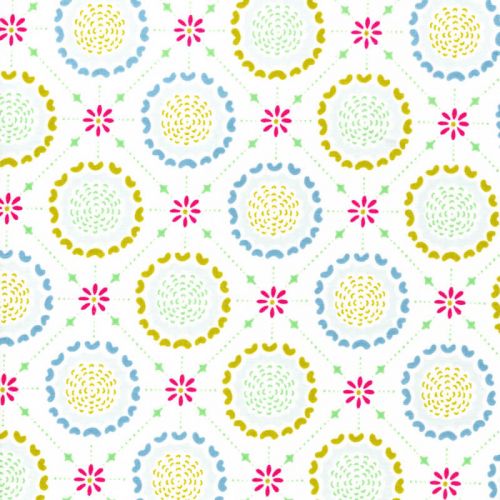 Tissu coton Michael Miller fleurs médaillon fond blanc