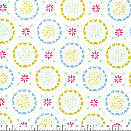 Tissu coton Michael Miller fleurs médaillon fond blanc