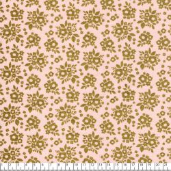 Tissu fleurs dorées fd rose 100%coton larg 110 cm