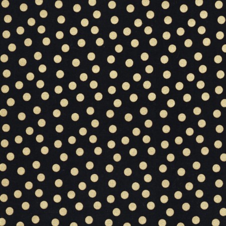 Tissus pois dorés fd noir 100% coton larg 110 cm