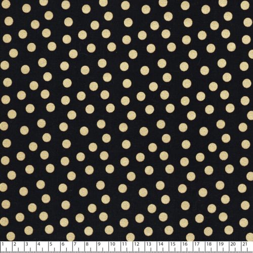 Tissus pois dorés fd noir 100% coton larg 110 cm