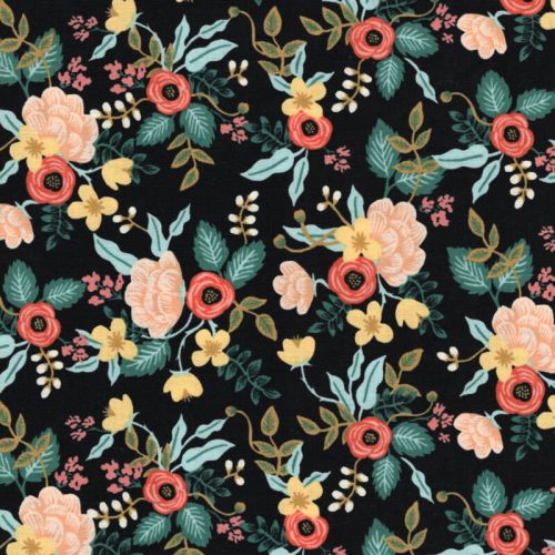 Tissu coton Primavera fond noir Rifle Paper