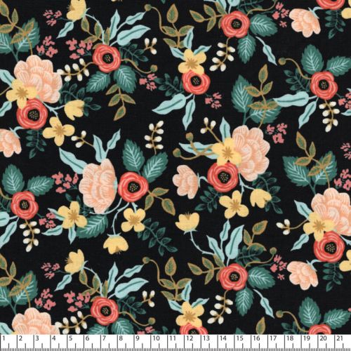 Tissu coton Primavera fond noir Rifle Paper