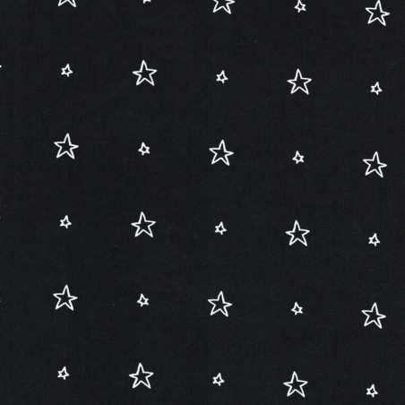 Tissu coton popeline étoile creuse fond noir