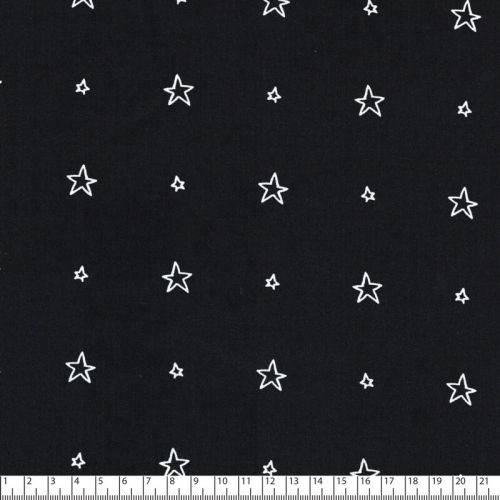 Tissu coton popeline étoile creuse fond noir