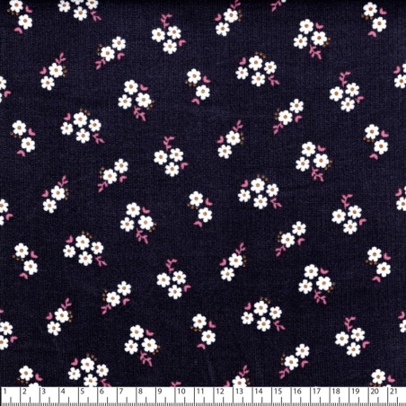 Tissu velours milleraie Small flowers fond gris avec pointes de glitter Poppy 