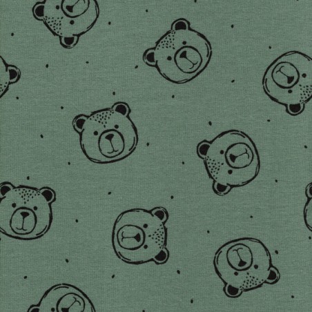 Tissu sweat fin BIO Bear Poppy fond vert