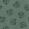 Tissu sweat fin BIO Bear Poppy fond vert Tissu sweat fin BIO Bear Poppy fond vert