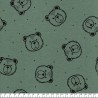 Tissu sweat fin BIO Bear Poppy fond vert Tissu sweat fin BIO Bear Poppy fond vert