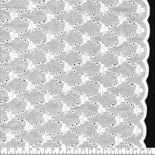 Tissu coton broderie anglaise croisillons avec double bordure 