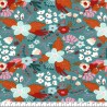 Tissu jersey coton BIO Flowers Poppy fond vert