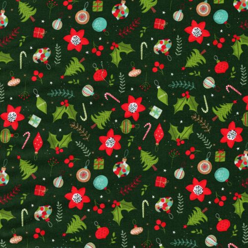 Tissu coton Christmas miniatures fond vert