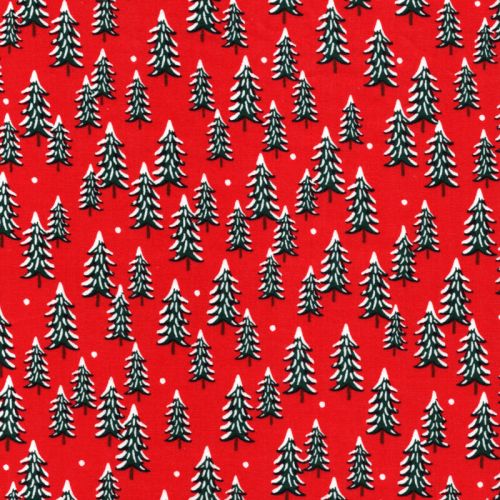 Tissu coton sapins enneigés fond rouge Rifle Paper Co