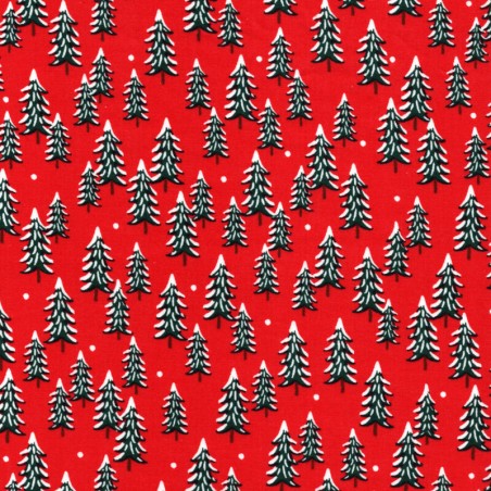 Tissu coton sapins enneigés fond rouge Rifle Paper Co