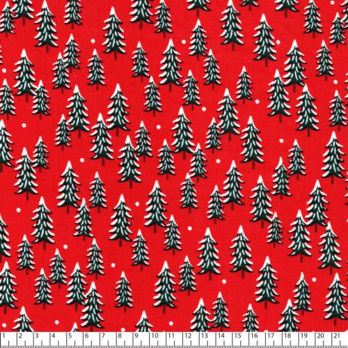 Tissu coton sapins enneigés fond rouge Rifle Paper Co