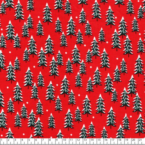 Tissu coton sapins enneigés fond rouge Rifle Paper Co