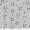 Tissu sweat lapins coeur fond gris chiné