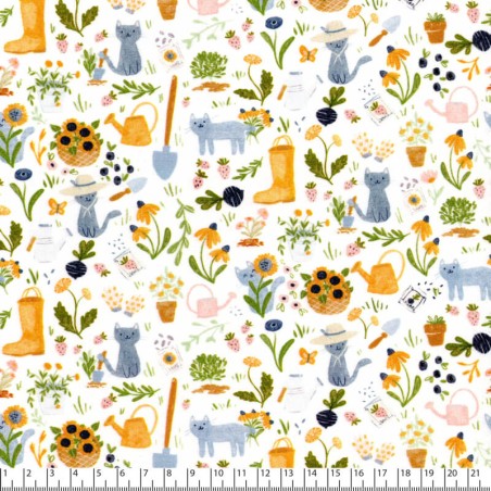 Tissu coton chats de printemps