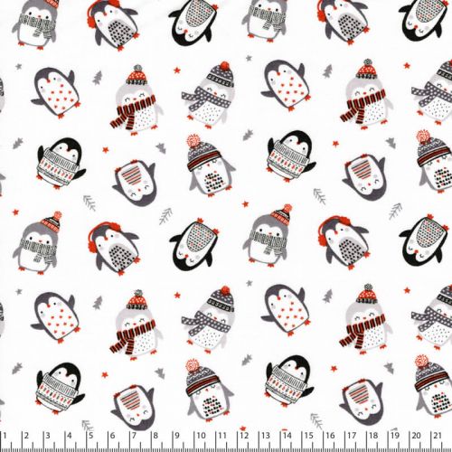 Tissu coton pingouins sur fond blanc