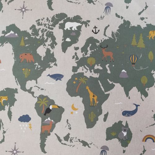 Tissu effet lin mappemonde
