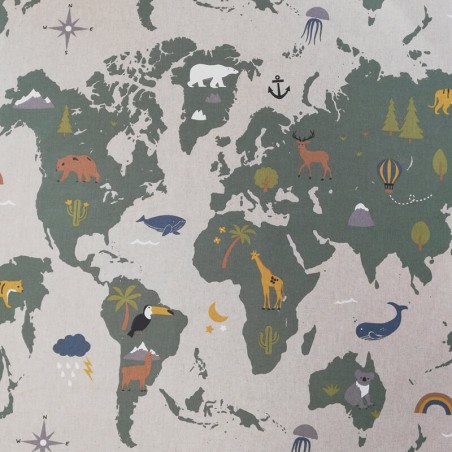 Tissu effet lin mappemonde