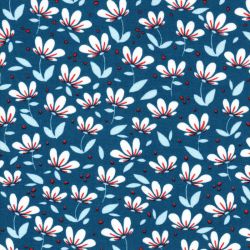 Tissu sweat simple flower Poppy fond bleu