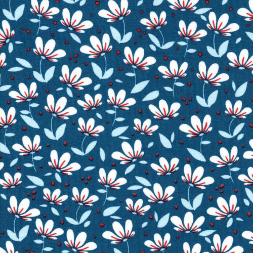 Tissu sweat simple flower Poppy fond bleu