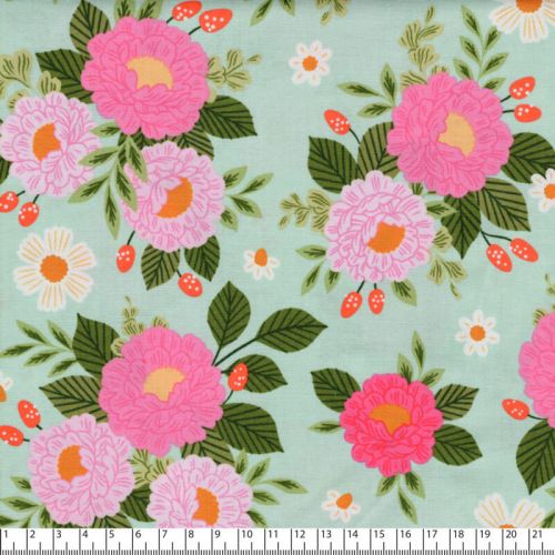 Tissu Cotton SteelGarden & Globe - Full Bloom - vert 100 %