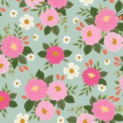 Tissu Cotton SteelGarden & Globe - Full Bloom - vert 100 %