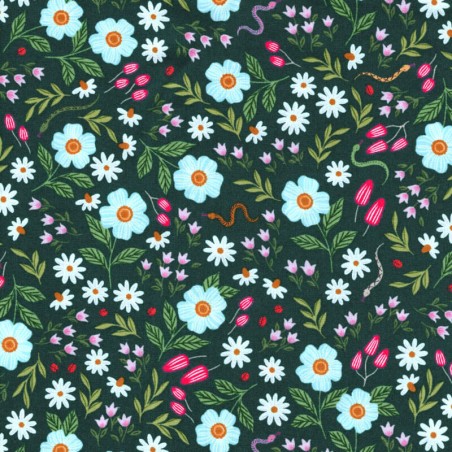 Tissu Cotton SteelGarden & Globe - Wildflower Field - vert