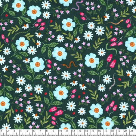Tissu Cotton SteelGarden & Globe - Wildflower Field - vert