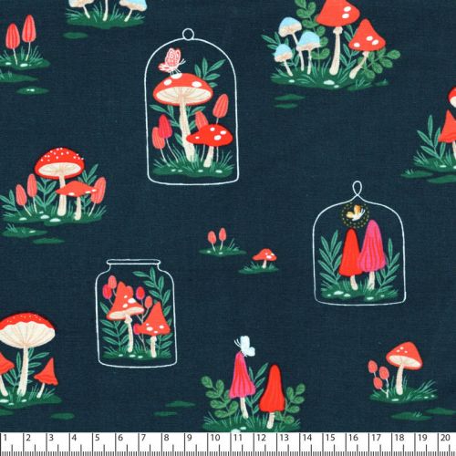 Tissu Cotton SteelGarden & Globe - Mushroom Garden - bleu