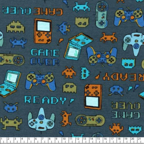 Tissu jersey game over fond gris Poppy