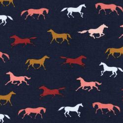 Tissu jersey chevaux Poppy fond bleu marine