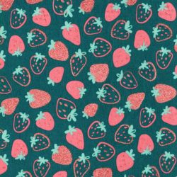 Tissu jersey fraises glitter fond émeraude Poppy
