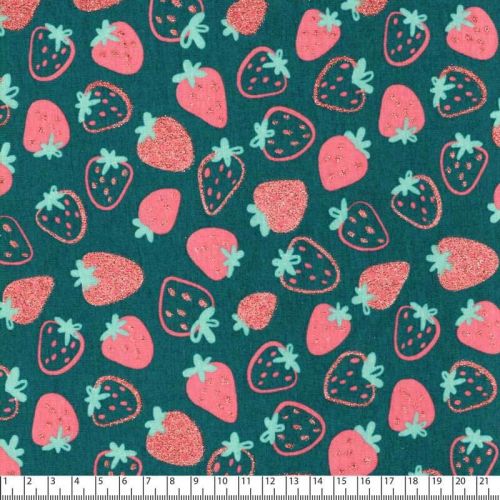 Tissu jersey fraises glitter fond émeraude Poppy