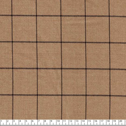 Tissu carreaux fd marron clair 65 %Pol,32%visc,3%el larg 142