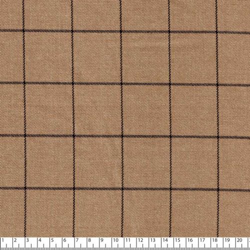 Tissu carreaux fd marron clair 65 %Pol,32%visc,3%el larg 142