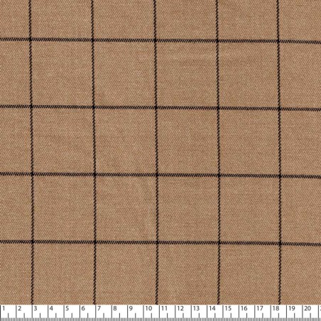 Tissu carreaux fd marron clair 65 %Pol,32%visc,3%el larg 142