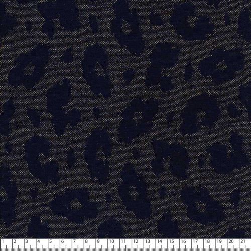 Tissu maille jacquard Léo glitter doré fond bleu marine